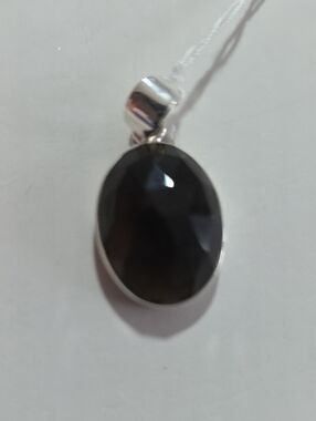 Sterling Silver Black Agni Mantite Faceted Oval Pendant Necklace